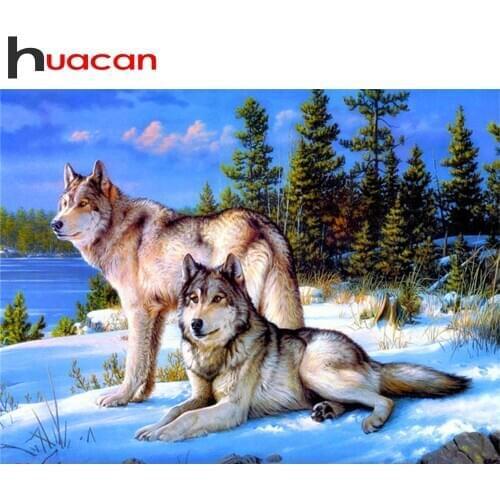 Huacan Diamond Painting Full Square New Arrival Animal Snow DIY Diamond Embroidery Sale Wolf Mosaic Decortion