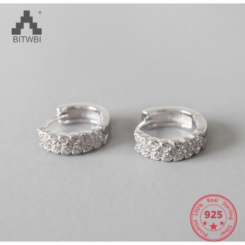 Exquisite 4mm Width 925 Sterling Silver With Zircon Hoop Earrings For Women Party Jewelry