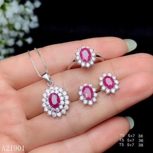 KJJEAXCMY exquisite jewelry 925 sterling silver inlaid natural ruby ladys ring pendant ear nail Necklace support detection of t