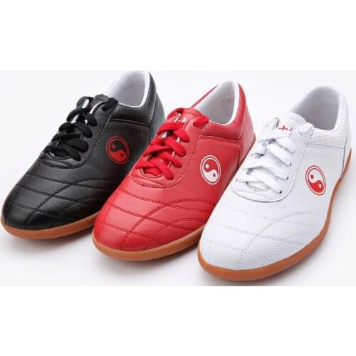 Unisex all season cowhide leather tai chi wushu shoes kung fu shoes taiji Martial arts sneakers black/red/white