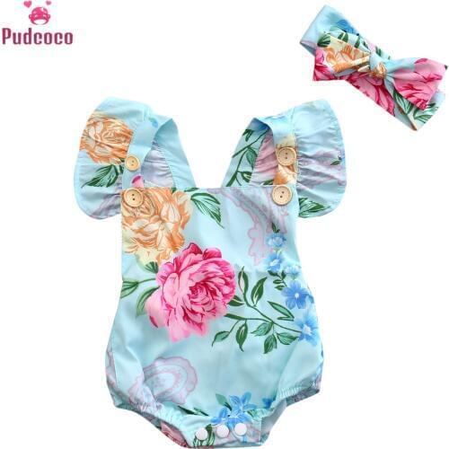 Summer 2019 Newborn Infant Baby Girl Floral Button Romper Backcross Jumpsuit Clothes Outfits Sunsuit Clothing Baby Rompers