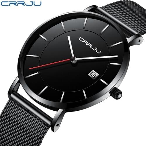 CRRJU Fashion Mens Business Male Watch Classic Quartz Stainless Steel Date Wrist Watch mens watches top brand luxury Wholesale