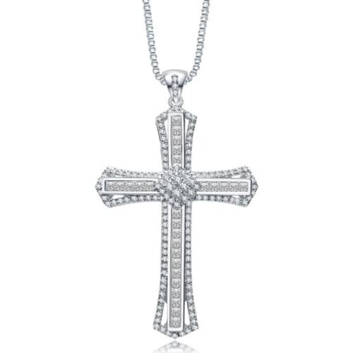 Fashion Micro Inlay Rhinestone Cross Pendant Necklace Couple of Men and Women Fashion Wedding Party Jewelry