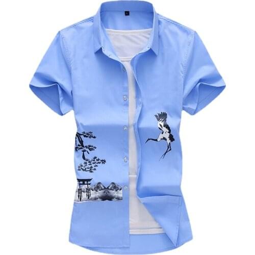 2021 men shirts Large size printed Chinese style shirt mens spring and summer new youth short-sleeved shirt