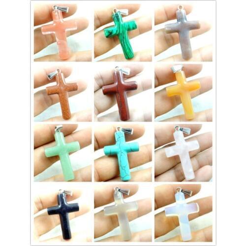 Natural stone Quartz crystal Turquoises tiger eye cross charms Pendant for diy Jewelry making necklace Accessories