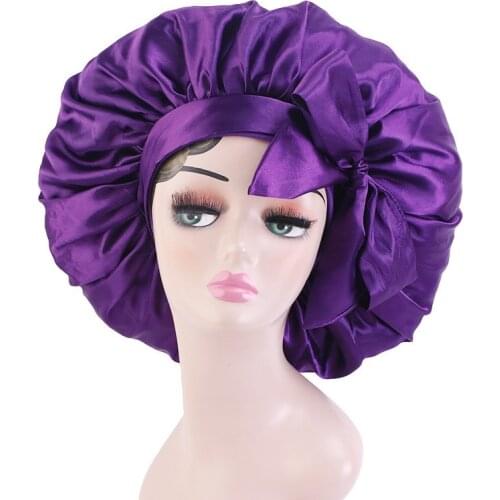 New Satin Bonnet with Wide Stretch Ties Long Hair Care Comfortable Lady Night Sleep Hat Adjust Hair Styling Cap Silky Head Wrap