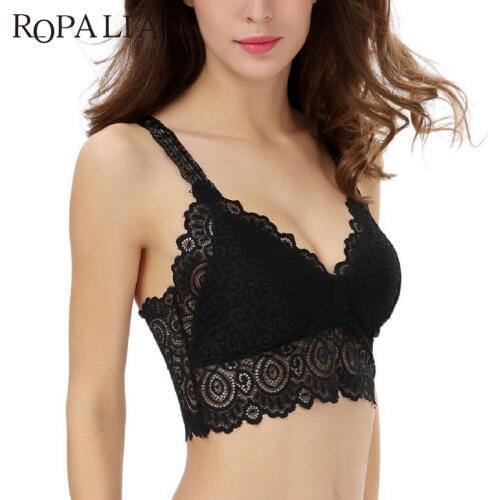 ROPALIA 2020 New Sexy Women Lace Crochet Bralette Bralet Bra Bustier Crop Top Floral Cami Padded Tank Tops