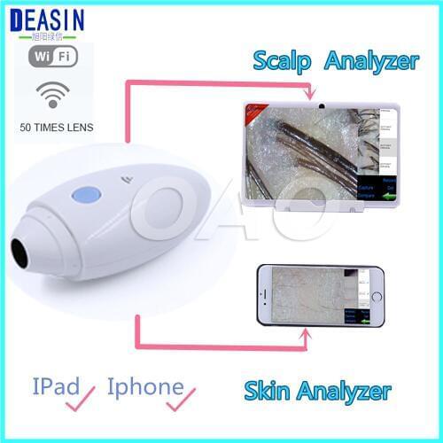 NEW High-tech WIFI Skin Care & Hair Scalp Analyzer Skin Detector Inspection Camera with base for mobile phone or Pad