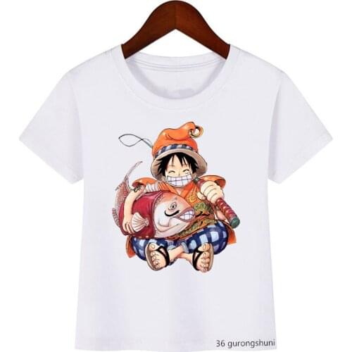 New Arrival 2021 T-shirt Funny Anime One Piece Children Clothing Cartoon Print T Shirt Student Boy Girl Summer Sunmer Tops