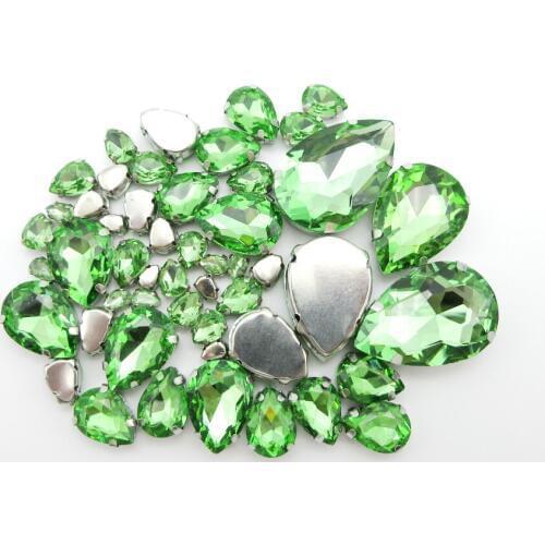 Peridot crystal glass mix water drop shape 7 sizes silver claw flatback sew on rhinestone bags garment applique diy decorations