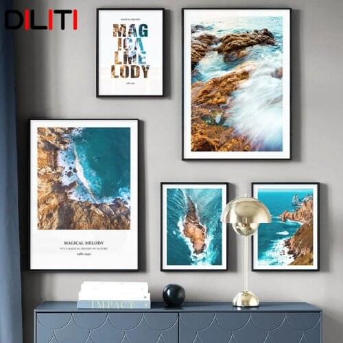 Ocean Mountain Scenery Quote Posters and Prints Modern Seascape Wall Art Nordic Decoration Canvas Painting Home Decoration