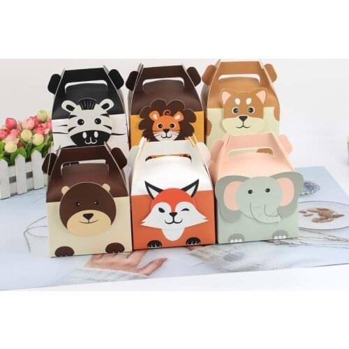 6PCS Animals Bags Treat Kids or Guests Dragee Gift Bag with Handle Jungle Safari Box Candy Packing Birthday Party Favors