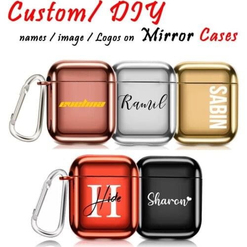 Custom Name logo picture on Luxury Mirror Case for Airpod 1&2 Electroplate Hard Plastic Bling Protective cover personal design
