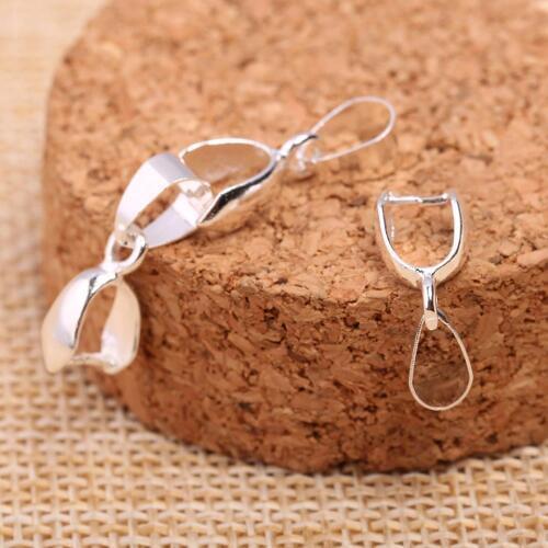 Onwear 20pcs silver plated copper pinch bails for pendant diy necklace jewelry making supplies findings 17x5mm