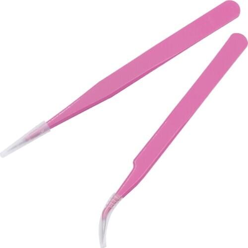 Straight+Curved Eyebrow Eyelash Tweezers Nail Art Tools Pink Nipper for Picker Rhinestone Decorations Sticker Tools