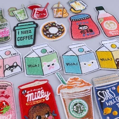 Pulaqi Cartoon Bottle Sushi Iron On Patches on Patches Cute Embroidered Patches For Clothing T-shirt Jacket Applique Stripes DIY