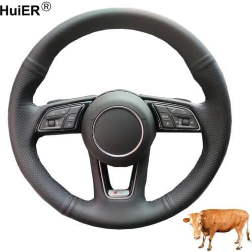 Hand Sewing Car Steering Wheel Cover Top Cow Leather For Audi A1 (8X) Sportback A3 (8V) A4 (B9) Avant A5 (F5) Q2 Car Accessories