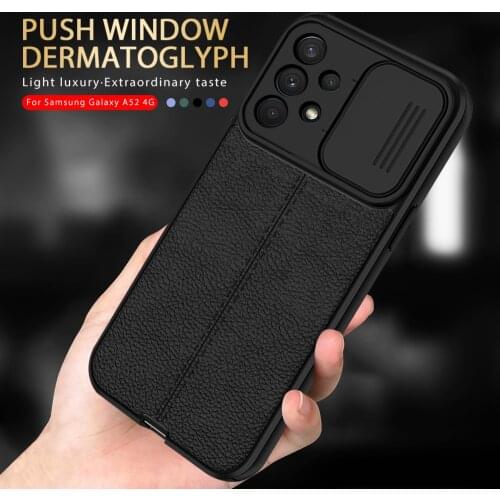 Lychee Patten Silicone Push Window Camera Protect Coque For Samsung Galaxy A 02 12 22 32 42 52 72 21S 71 20 30 M 51 31 31S Case
