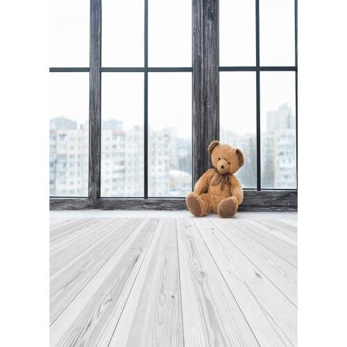 Toy Bear Window Wooden Floor Photography Backdrop Vinyl Backgrounds for Baby Room Children Birthday Party Photocall Fond Photo
