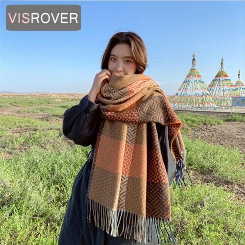 VISROVER Bright Checked Winter Scarf For Women Fashion Female Shawl Cashmere Handfeeling Winter Wraps Warm Autumn Hijab Gift