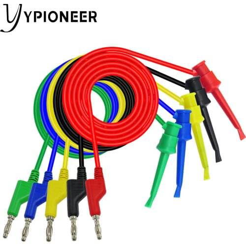 Cleqee P1045 5pcs 4mm stackable banana plug to test clip test leads Durable Multimeter Testing Cables Copper 1M
