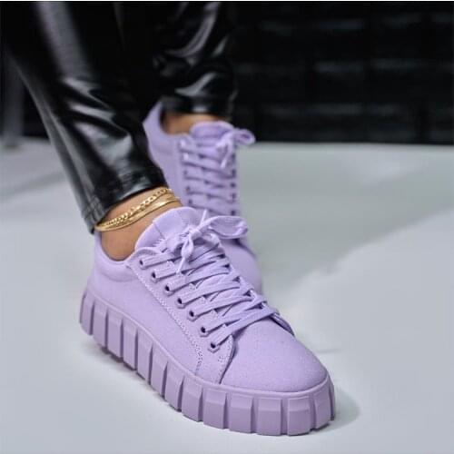 2021 Brand New Sneaker Casual Shoes Big Size 43 Shoelaces Fashion Black Purple Leisure Woman Canvas Shoes Flats Zapatos Mujer