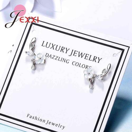 Romantic White Flower Stud Earring 925 Sterling Silver Jewelry For Ladies Pretty Wedding Ceremony Wear Free Shipping