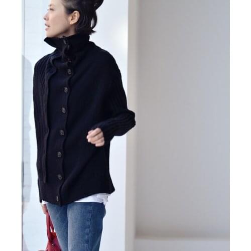 MICOCO M6890C Design simple temperament show thin wool blend turtleneck two wear sweater cardigan woman winter