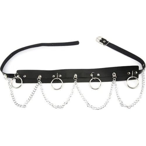 Punk gothic Style Hiphop Chain Belt for Women wide leather Cummerbunds strap ladies dress waist corset waistband accessories