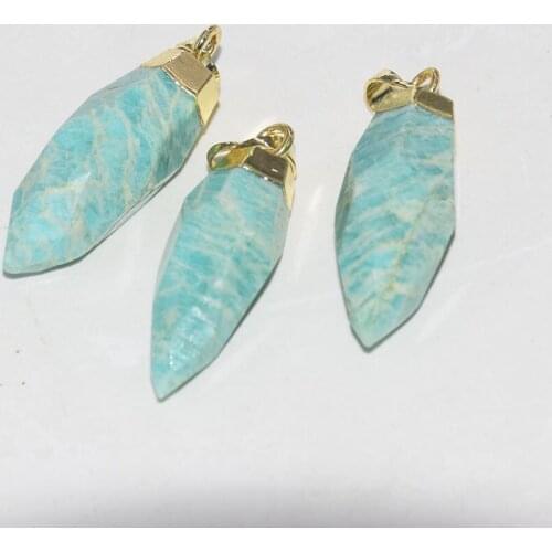 Gold Cap Natural Amazonite Stone Pendants for jewelry making 2020 Bullet Face Stripe Charms aura gem pendant women accessories