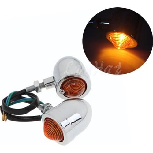 1Pair Motorcycle Chrome With Amber Lens Bullet Heavy Turn Signals Bulb Indicators Blinkers Light