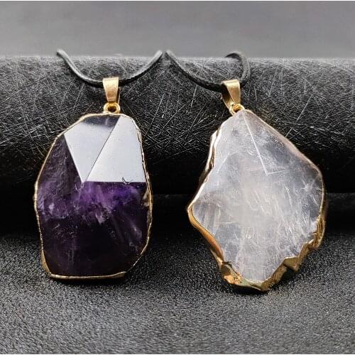 1PCS Natural Crystal Quartz Stone Pyramid Gilt Rim Necklace Pendant For Women Energy Jewelry Pendulum Irregular Size 30-48mm