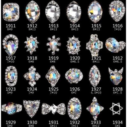 100pcs 2021 new AB Glass Zircon Decorative Crystal Rhinestone Oval Teardrop Glitter Alloy Diamond Nail Art Supplies Y~1911-1934