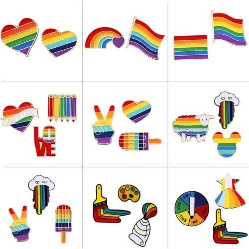 2-3Pcs/Set Rainbow LGBT Enamel Brooches Sheep Mouse Heart Flag Lapel Pins Lesbians Gays Pride Badge Love is Love Cartoon Jewelry