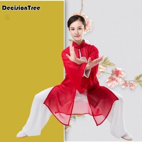 2021 wushu kung fu uniform tai chi suit leisure shawls women single shawls elegant gradient taiji clothes for men chiffon cloak