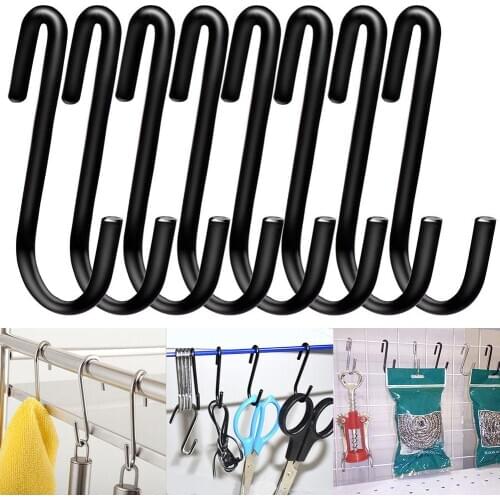 New 4/8Pcs S-shaped Stainless Steel Hanging Hooks Kitchen Bathroom Hangers Holder