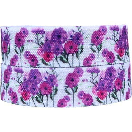 50 Yards purple flower printed elastic ribbon