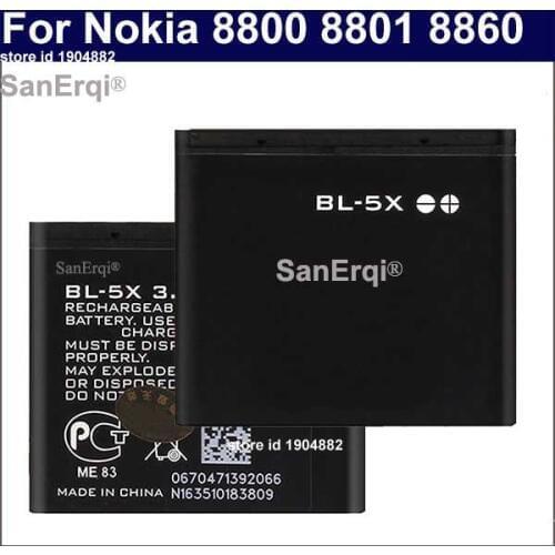 SanErqi Batteries 800mah Protection BL-5X Mini Rechargeable Lithium Mobile Phone Battery For Nokia 8800 N73I 8800s 8801 886