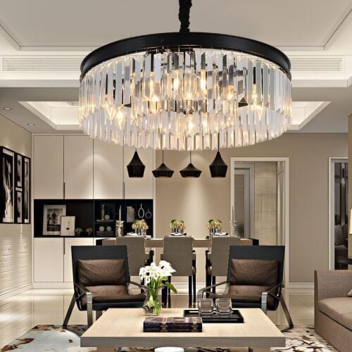 American Iron Chandelier Living Room Restaurant Bedroom Light Black Retro Crystal Light Modern Simple Hanging Lamps led