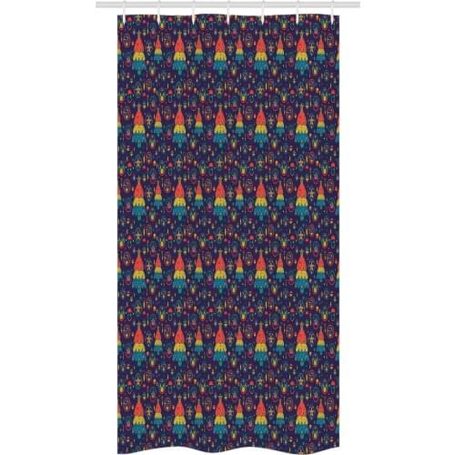 Colorful Pines Christmas Shower Curtain Set Trippy Toned Trees Waterproof Fabric Narrow Bath Curtain Bathroom Decor with Hooks