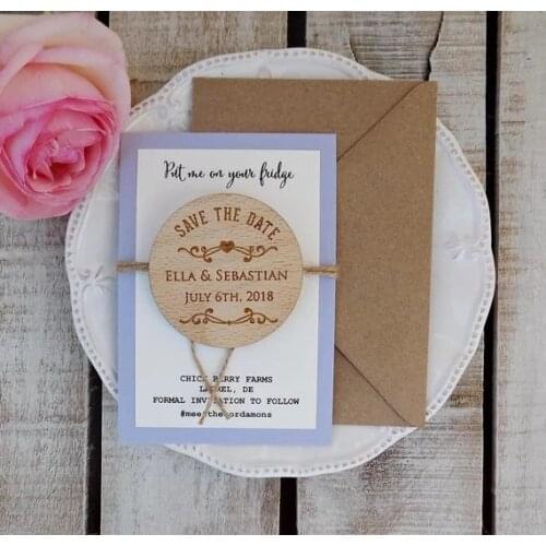 Personalize names date engraved Wooden Card save the date Wedding invitations Magnets,Lavender Magnet Wood Wedding Magnet