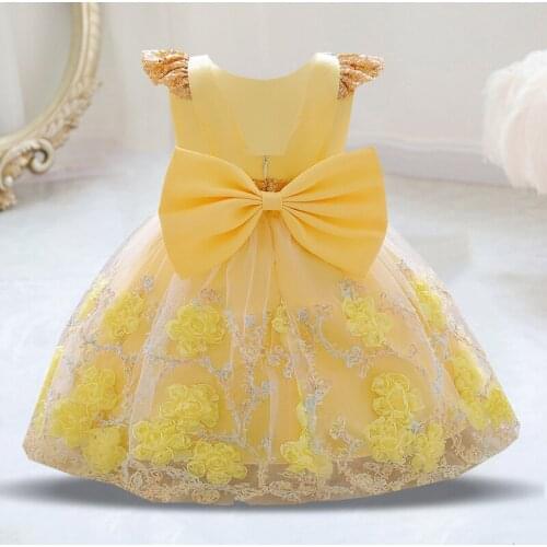 2021 Flower Kids Clothes Child Baptism 1st Birthday Dress For Baby Girl Clothing Princess Dresses Lace Backless Party Dress