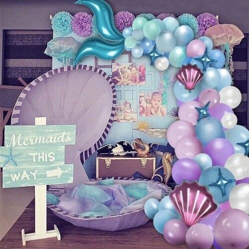 Girl Mermaid Tail Balloon Garland Mermaid Theme Arch Birthday Party Decorations 49/93/136 Pcs