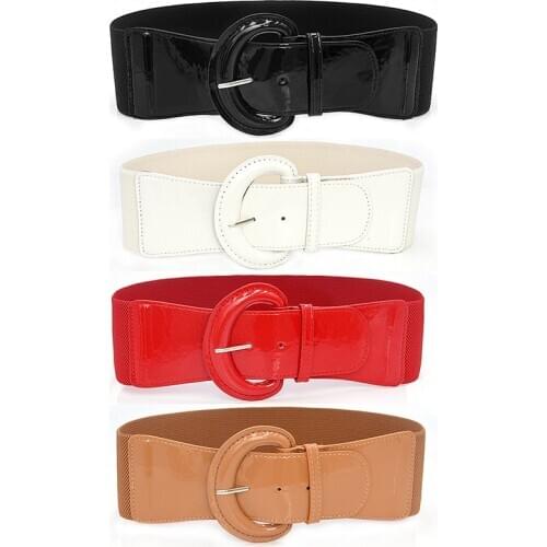 Elastic Cummerbunds Plus Size Waistband Wide Belt Waist Corset Belt Elastic Band Waist Belt PU Patent Leather Pin Buckle