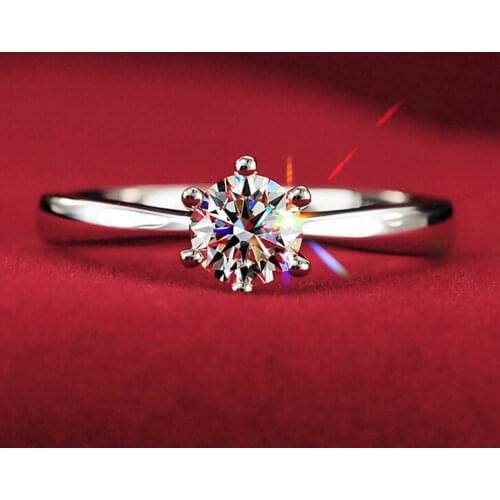 Classic Six Claw Gold Color Ring AAA Austria Crystal Wedding Ring for Bridal Christmas Gift for Women Jewelry Engagement Ring