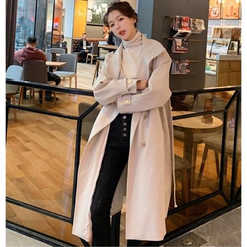 Winter Woolen Jacket Women Woolen Coat Female Long Section Solid Outerwear 2021 Spring Autumn New Thick Fashion