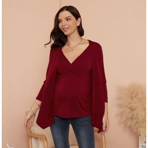 Hot Sale Women Maternity Clothes Long Sleeve V-neck Nursing Shirt Top For Breastfeeding Camiseta Manga Larga Lactancia