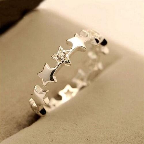 Season Gate 925 Sterling Silver Fresh Fashion Stars Adjustable Size Open Ring for Women Girls SR059