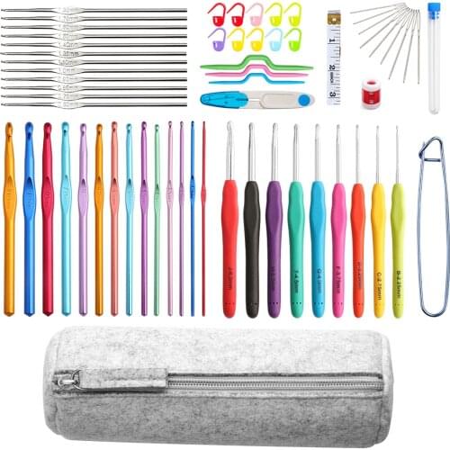 Aluminum Crochet Hook Set Soft Handle Grip Crocheting Sweater Needles Knitting Needles Kit DIY Crafts Knitting Weaving Tool