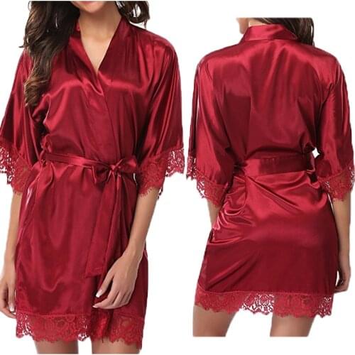 New Hot Sexy Lingerie Plus Size Satin Lace Black Kimono Intimate Sleepwear Robe Sexy Night Gown Women Erotic Underwear